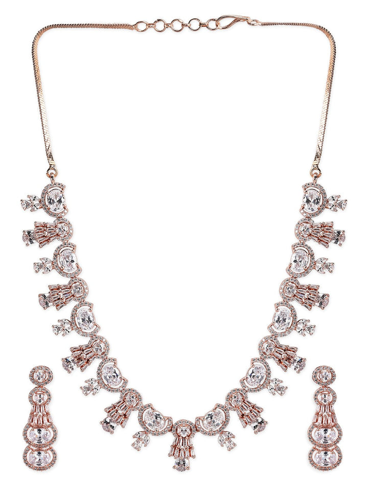 Rubans Rose Gold Plated American Diamond Necklace Set. Necklace Set