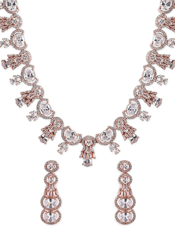 Rubans Rose Gold Plated American Diamond Necklace Set. Necklace Set