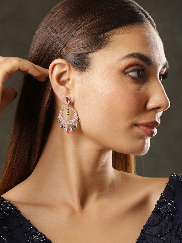 Rubans Rose Gold Plated American Diamond Studded Chandbalis Earrings