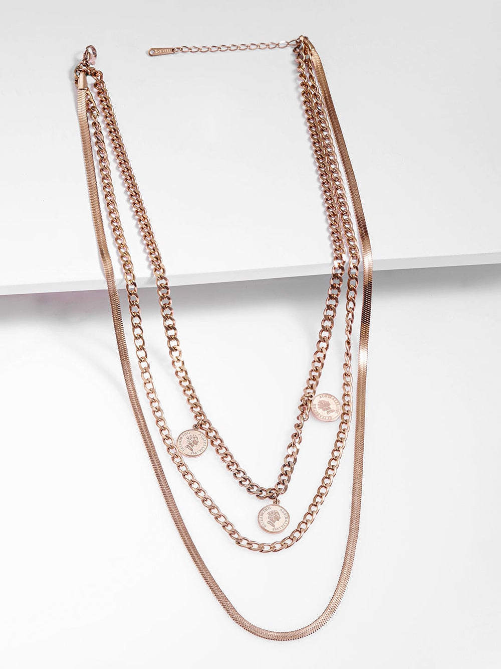 Rubans Rose Gold Plated Coin Pendant Multi Layered Necklace And Chains Necklace & Chains