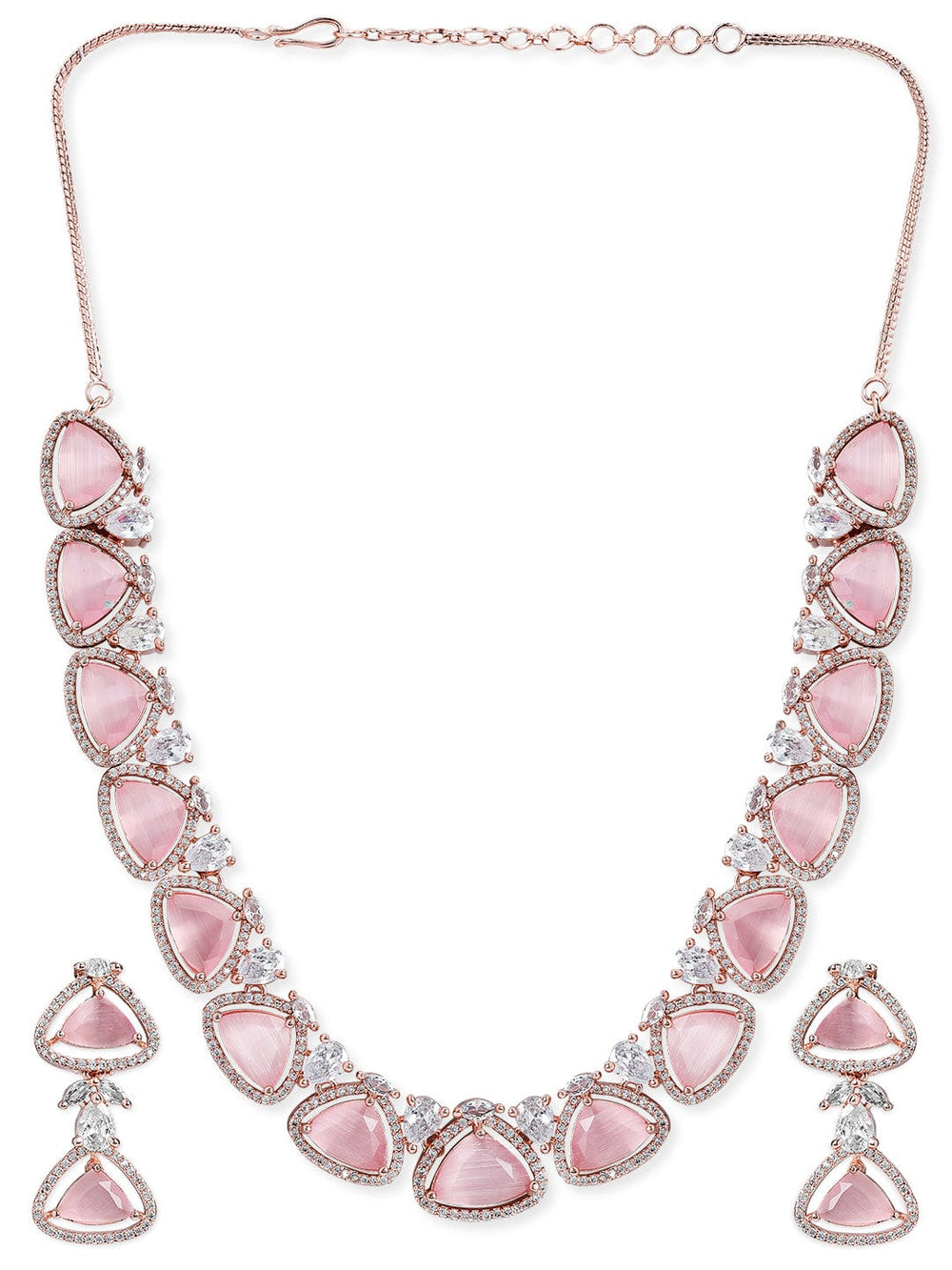 Rubans Rose Gold Plated Crystal & AD Studded Necklace Set Necklace Set