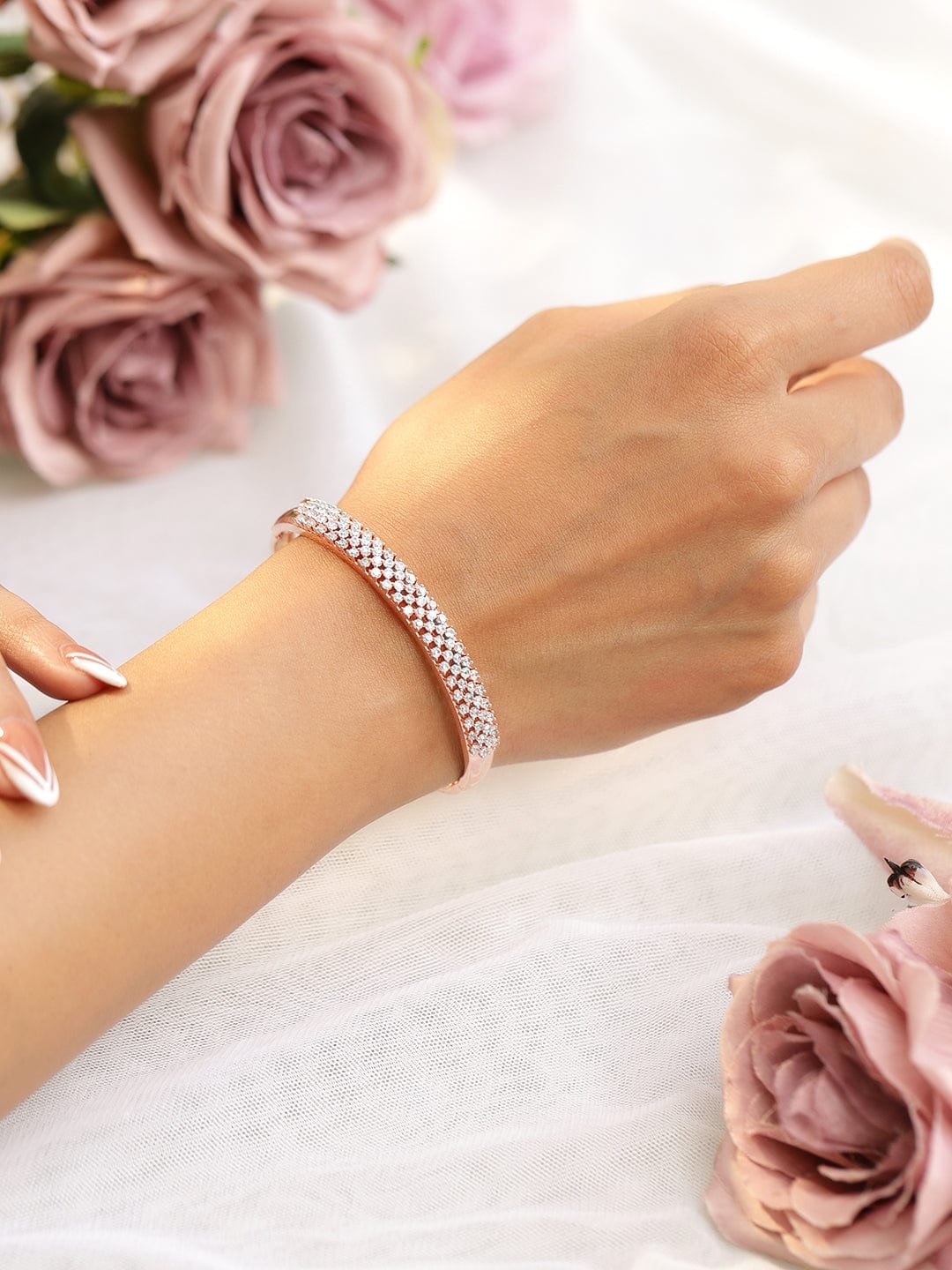 Rubans Rose Gold Plated Cubic Zirconia Bangle Style Bracelet Bracelet