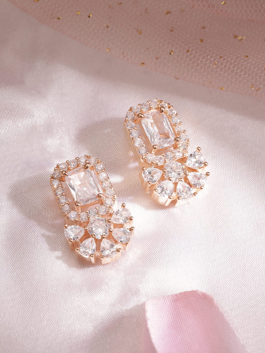 Rubans Rose Gold Plated Cubic Zirconia Studded Stud Earrings Earrings