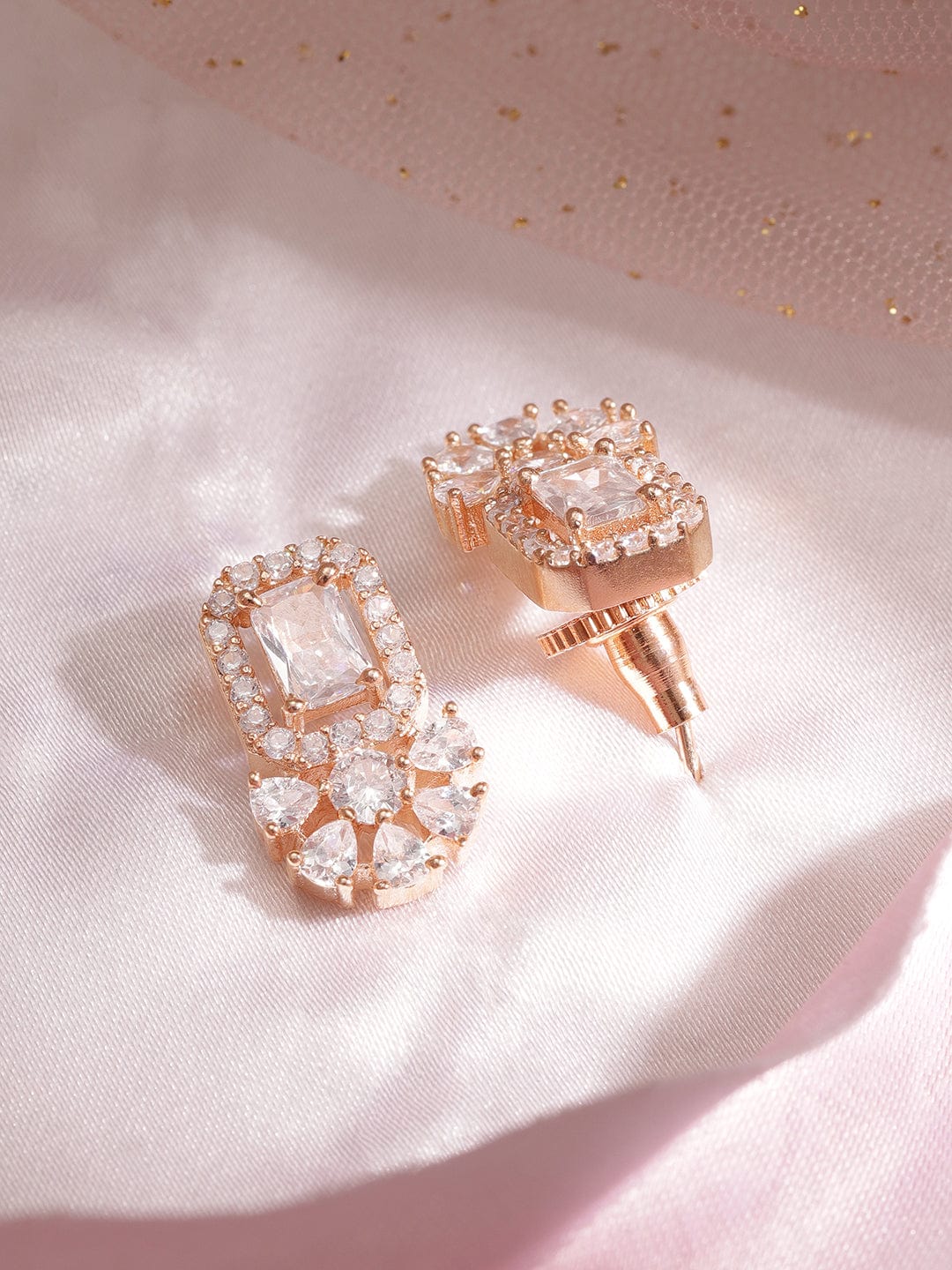 Rubans Rose Gold Plated Cubic Zirconia Studded Stud Earrings Earrings