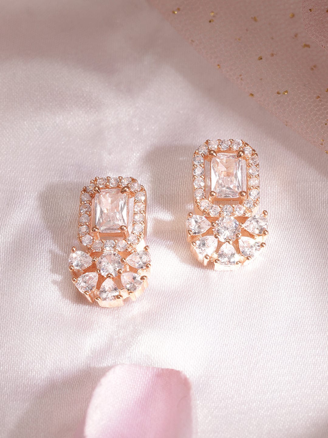 Rubans Rose Gold Plated Cubic Zirconia Studded Stud Earrings Earrings