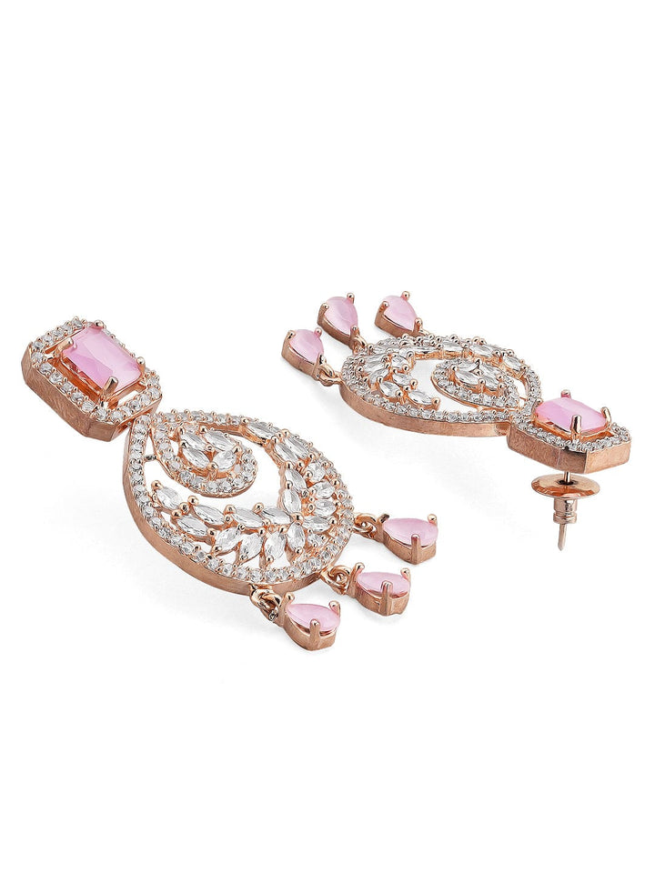 Rubans Rose Gold Plated Handcrafted AD Studded Pink Color Chandbali Earrings. Earrings