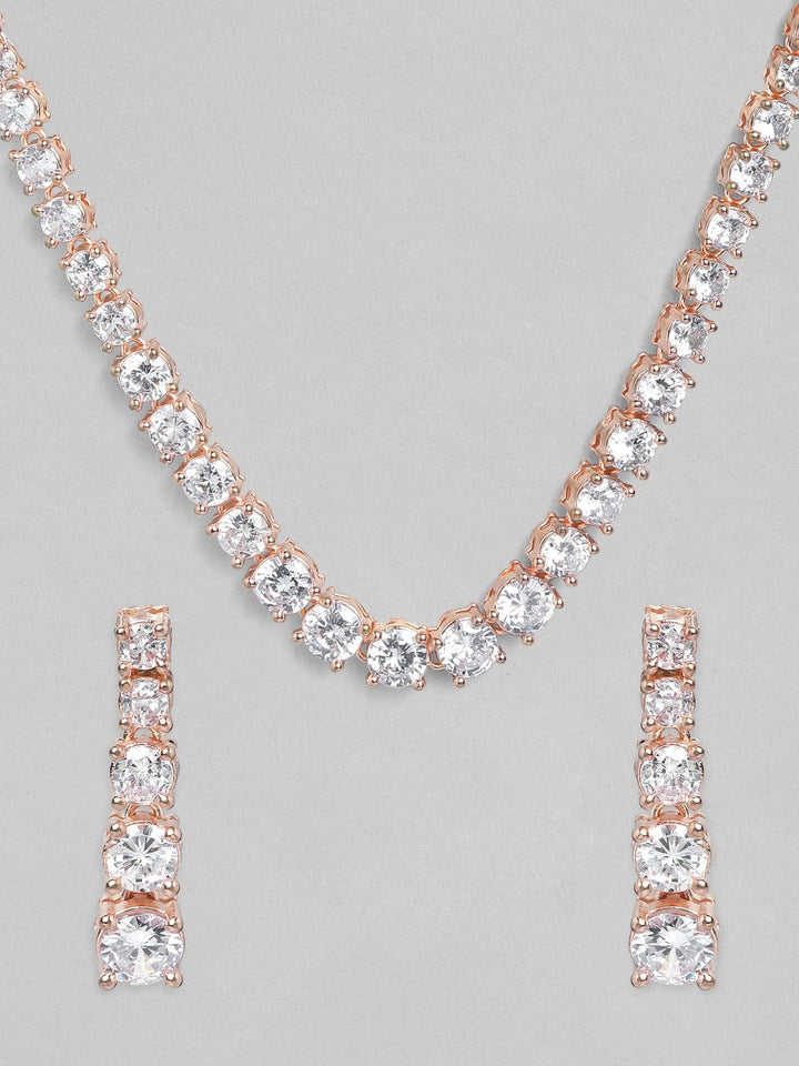 Rubans Rose Gold  Plated Handcrafted Zircon Stone Necklace Set Necklace Set