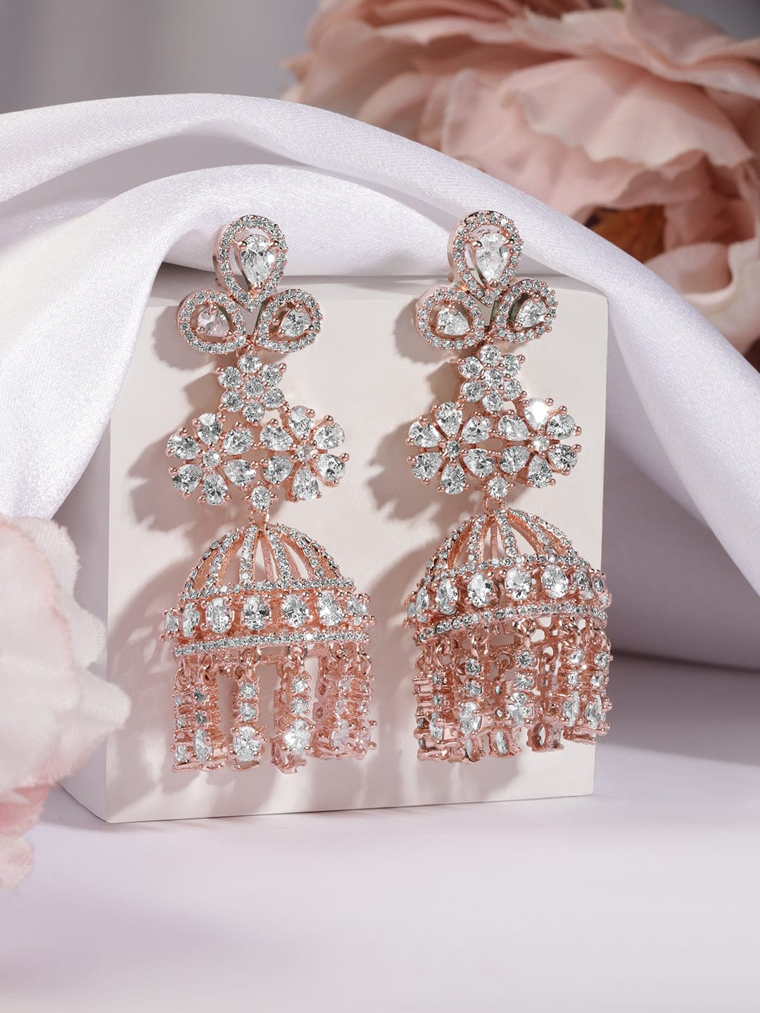 Rubans rose gold plated jhumka earrings with studded american
