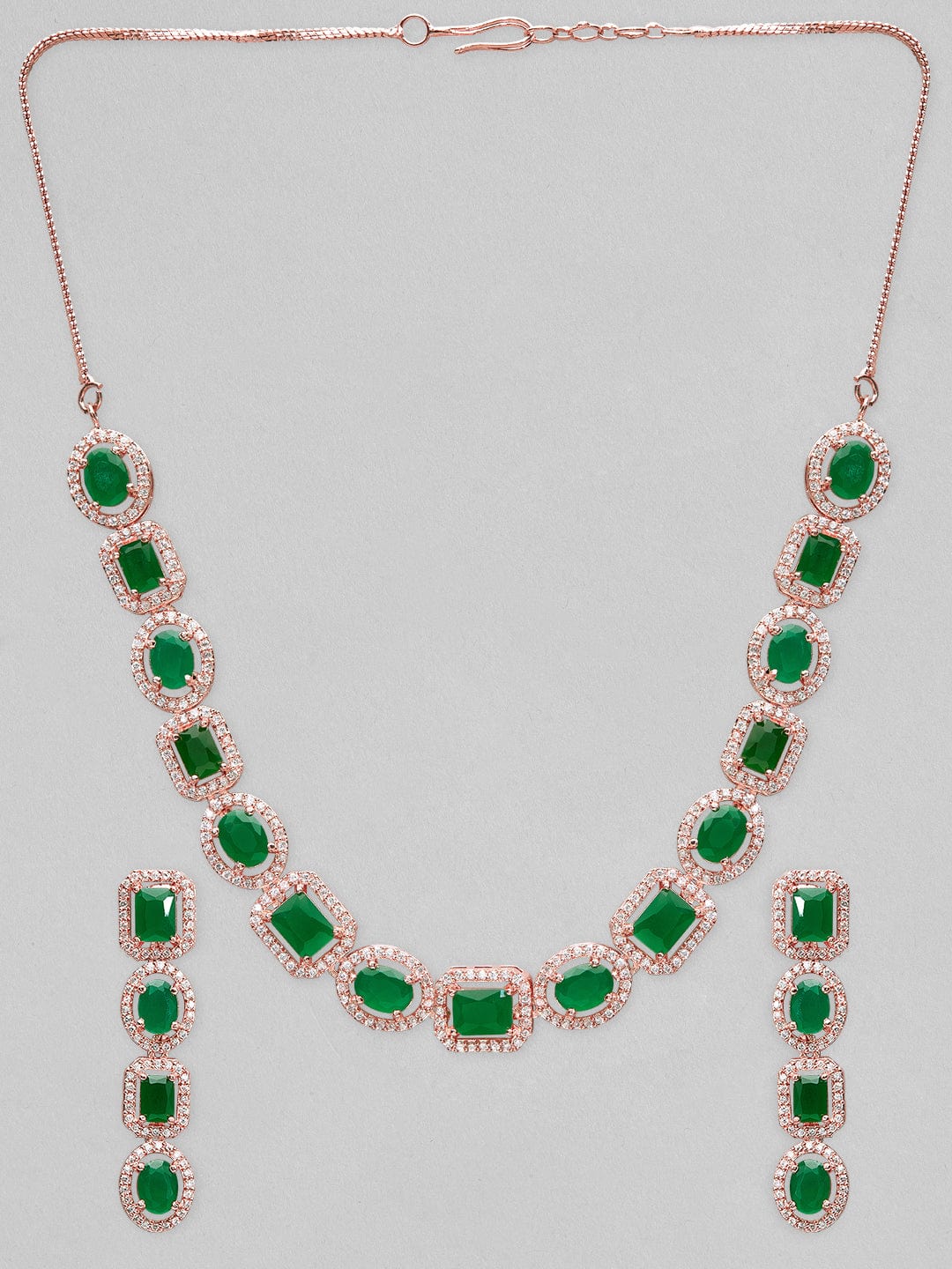 Rubans Rose Gold-plated necklace set with green stones. Necklace Set