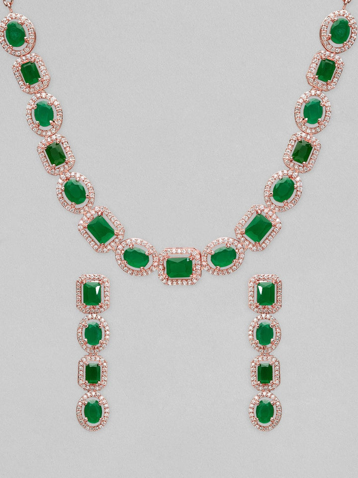 Rubans Rose Gold-plated necklace set with green stones. Necklace Set