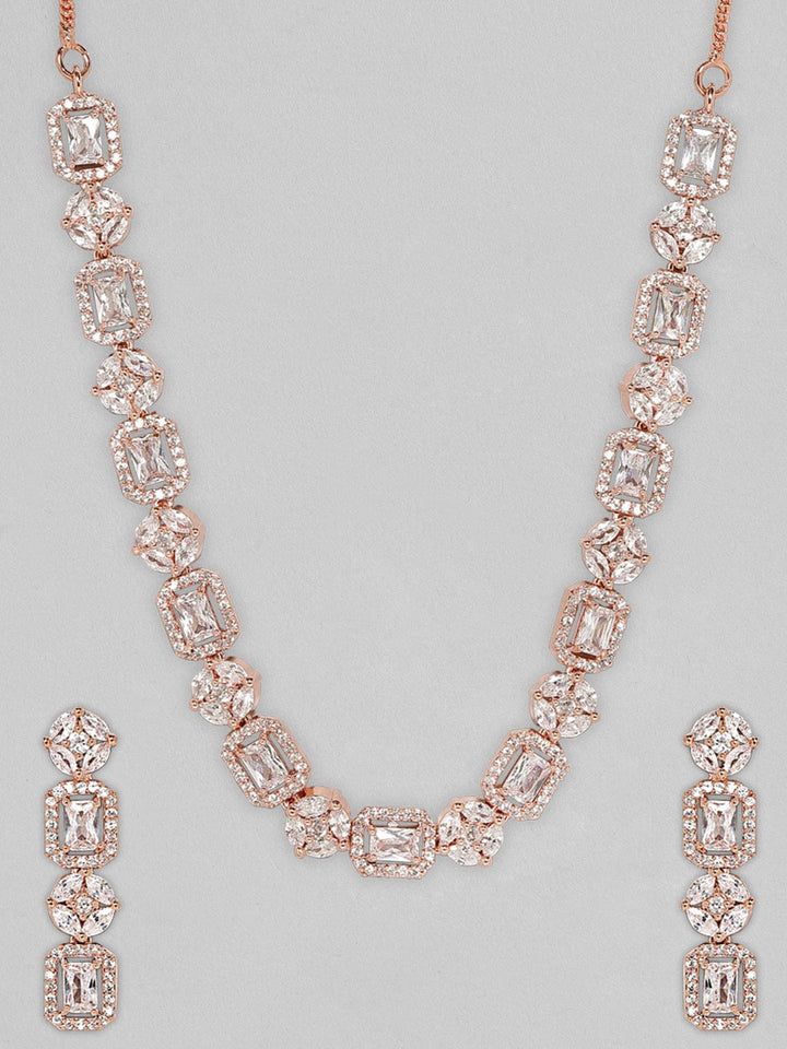 Rubans Rose Gold Plated Necklace Set With Studded American Diamonds Necklace Set