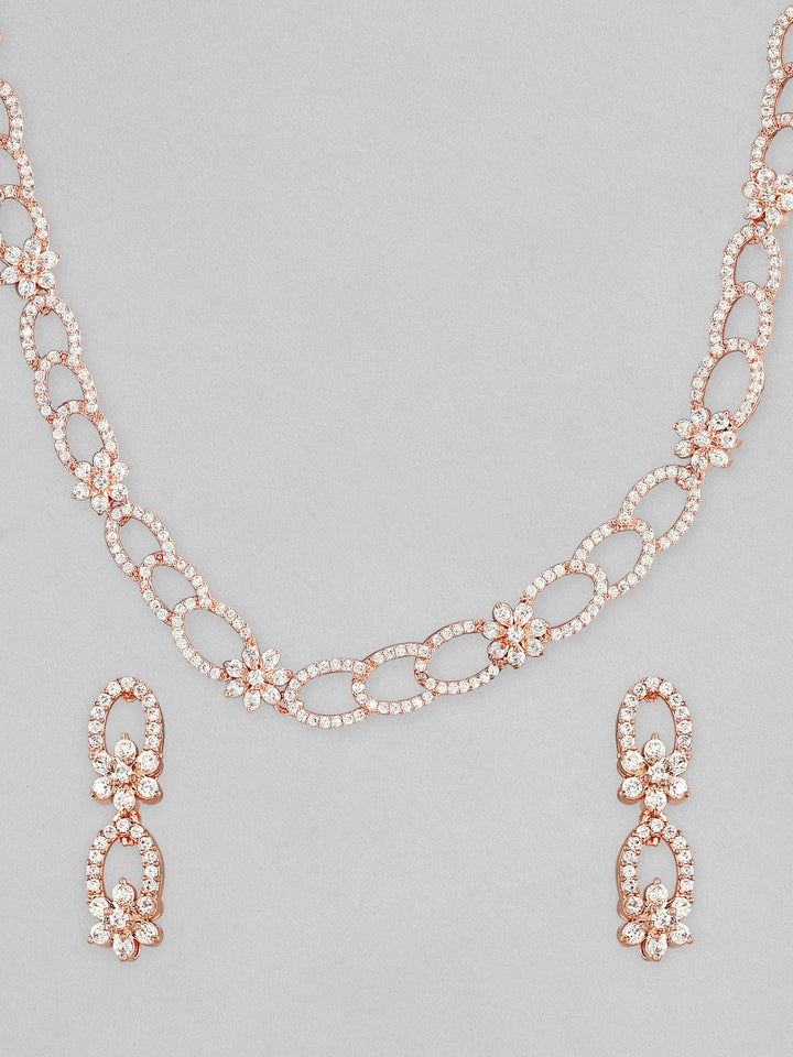 Rubans Rose Gold Plated Necklace Set With Studded American Diamonds Necklace Set