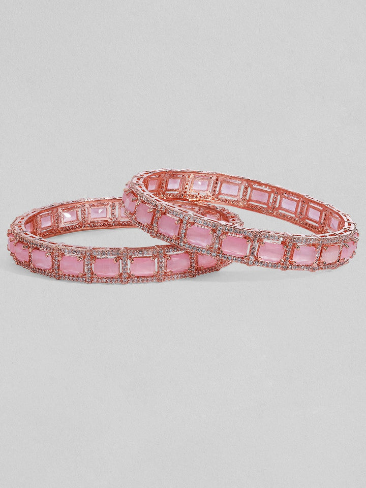 Rubans Rose Gold Plated Pink Stone Studded Zircon Stones Set of 2 Bangles. Bangles & Bracelets