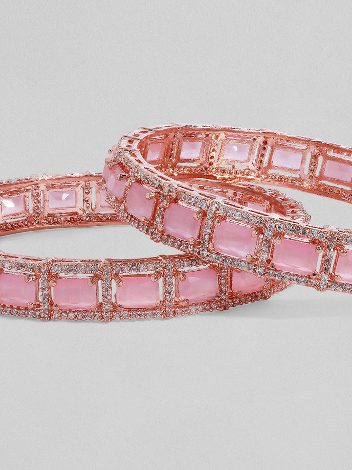 Rubans Rose Gold Plated Pink Stone Studded Zircon Stones Set of 2 Bangles. Bangles & Bracelets