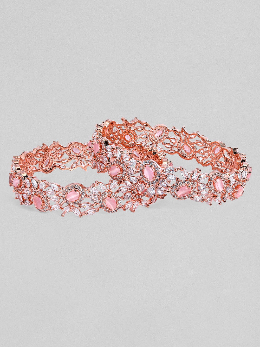 Rubans Rose Gold Plated Pink Stone Studded Zirconia Stones Set of 2 Bangles. Bangles & Bracelets