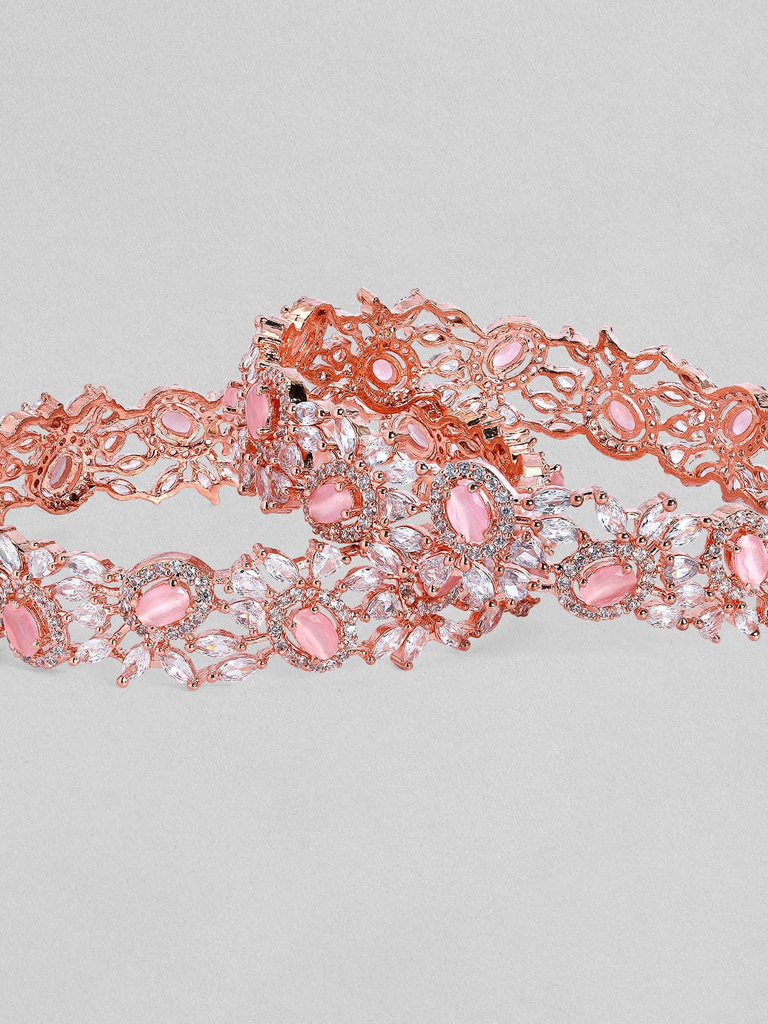 Rubans Rose Gold Plated Pink Stone Studded Zirconia Stones Set of 2 Bangles. Bangles & Bracelets