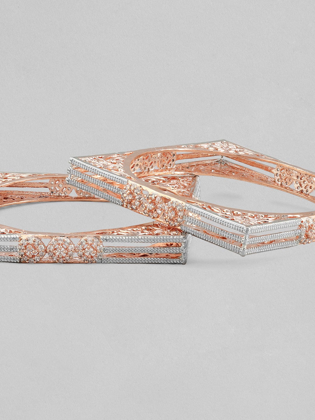 Rubans Rose Gold Plated Set Of 2 Bangles With American Diamonds Bangles & Bracelets