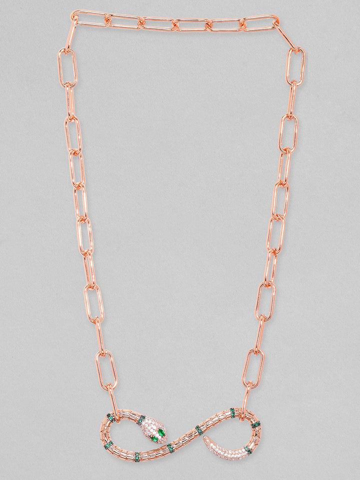 Rubans Rose Gold Plated Star Cut White & Green Zirconia Necklace. Chain & Necklaces
