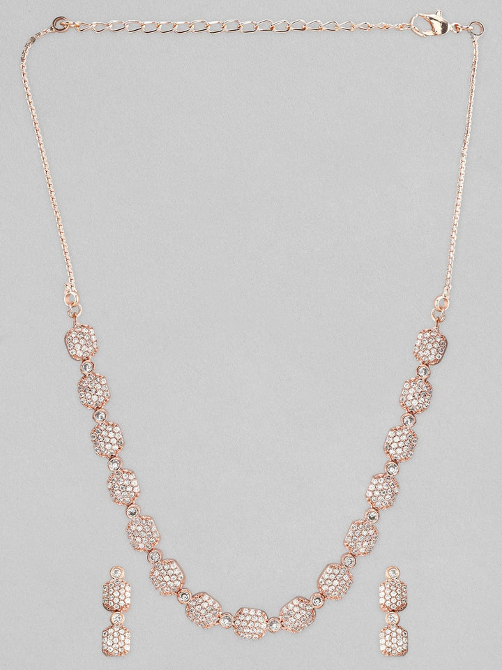 Rubans Rose Gold-Plated White AD-Studded Jewellery Set Necklace Set