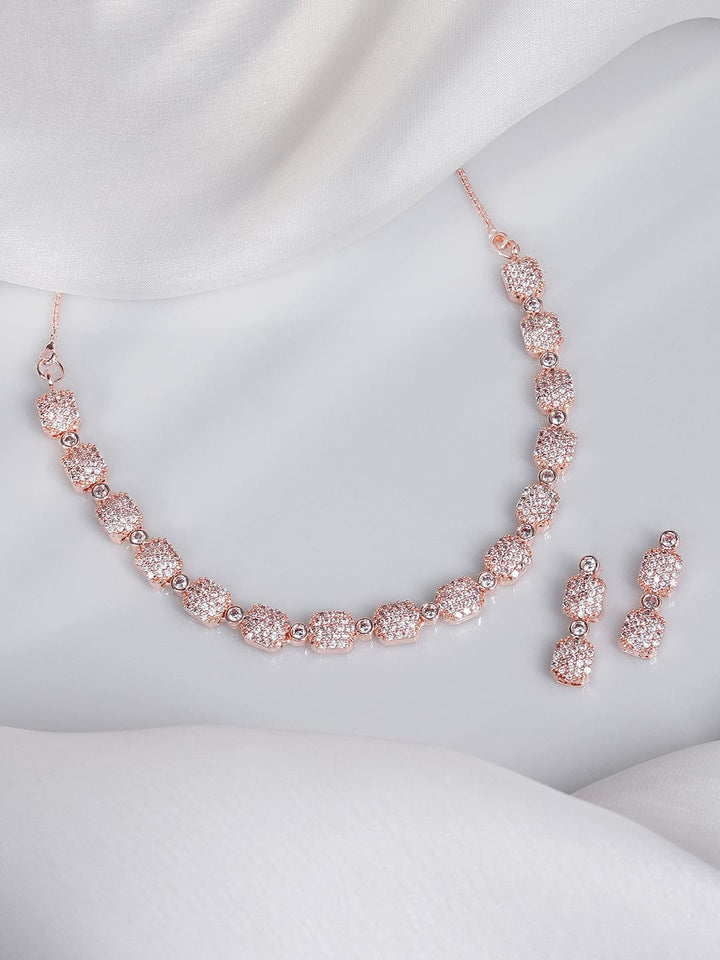 Rubans Rose Gold-Plated White AD-Studded Jewellery Set Necklaces, Necklace Sets, Chains & Mangalsutra