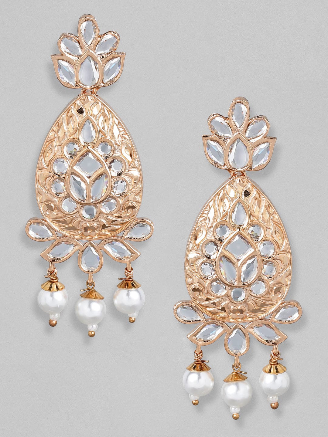 Rubans Rose Gold-Plated & White Teardrop Shaped Drop Earrings Earrings