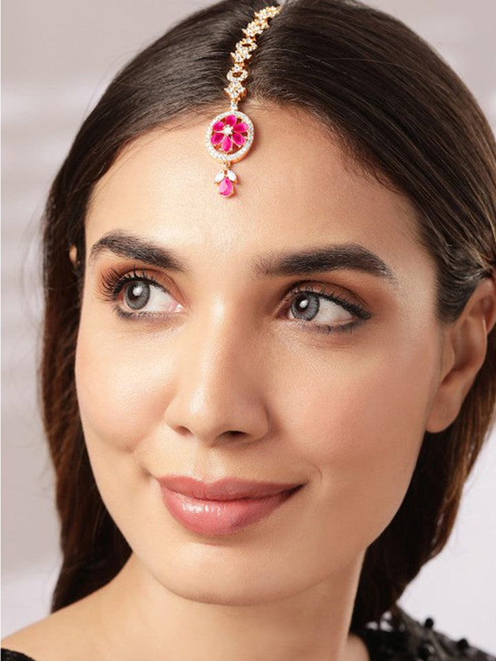 Rubans Rose Gold Plated Zircon Stone Studded Mangtika Accessories 