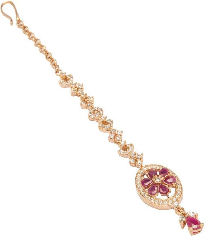 Rubans Rose Gold Plated Zircon Stone Studded Mangtika HEAD JEWELLERY