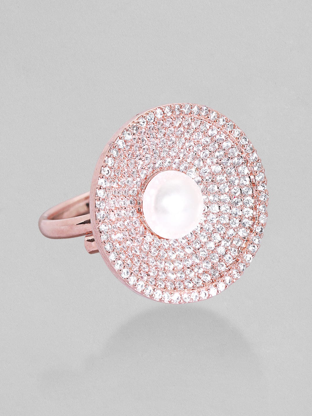 Rubans Rose-Gold Plated Zircone-Studded Pearl Ring Rings