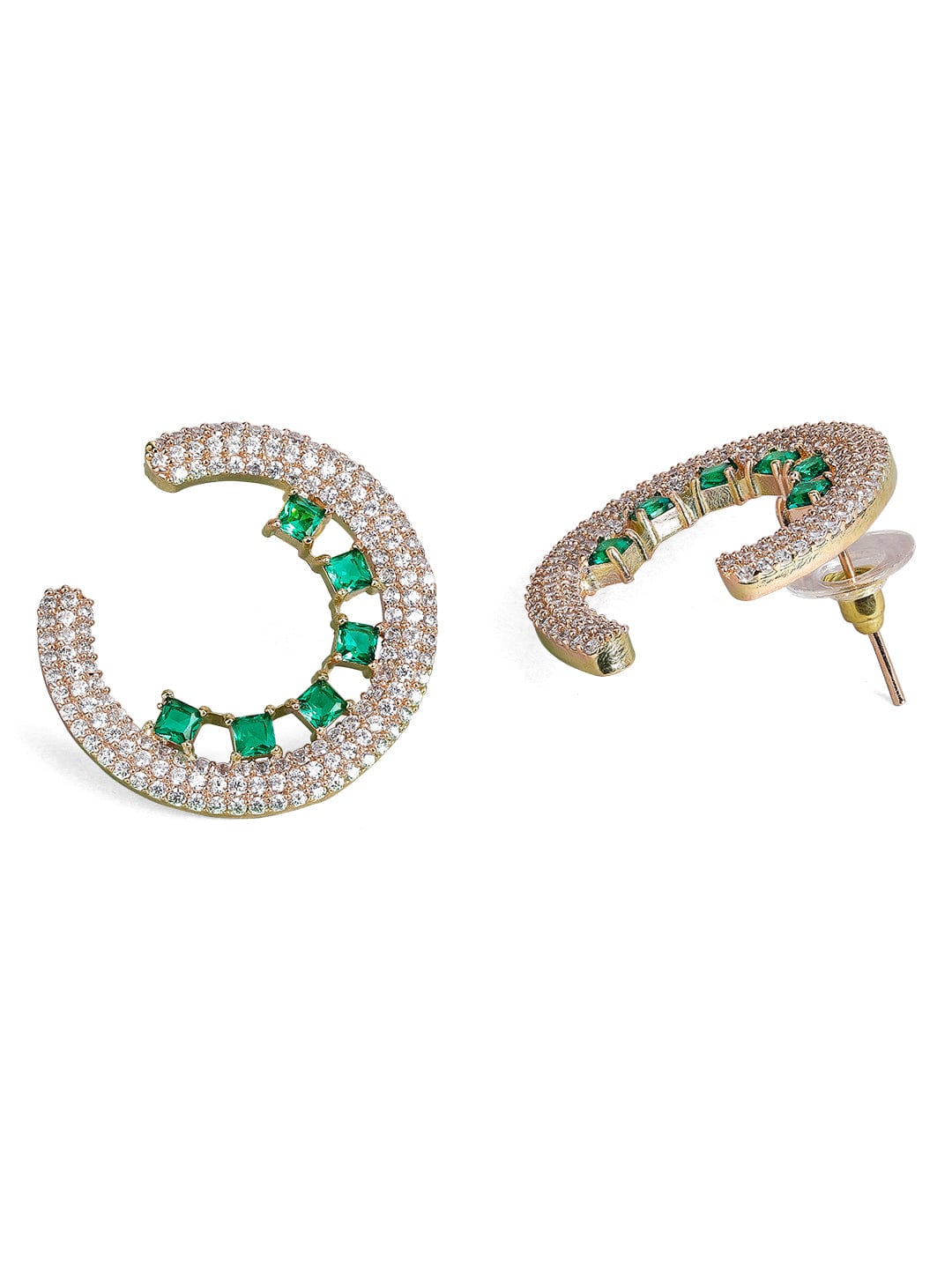 Rubans Rose Gold Plated Zirconia & Green Stone Studded Earrings. Earrings