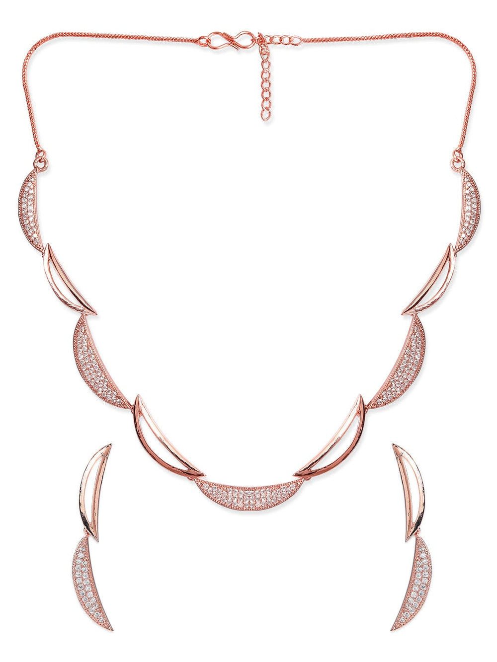 Rubans Rose Gold Plated Zirconia Stone Studded Handcrafted Necklace Set. Necklace Set