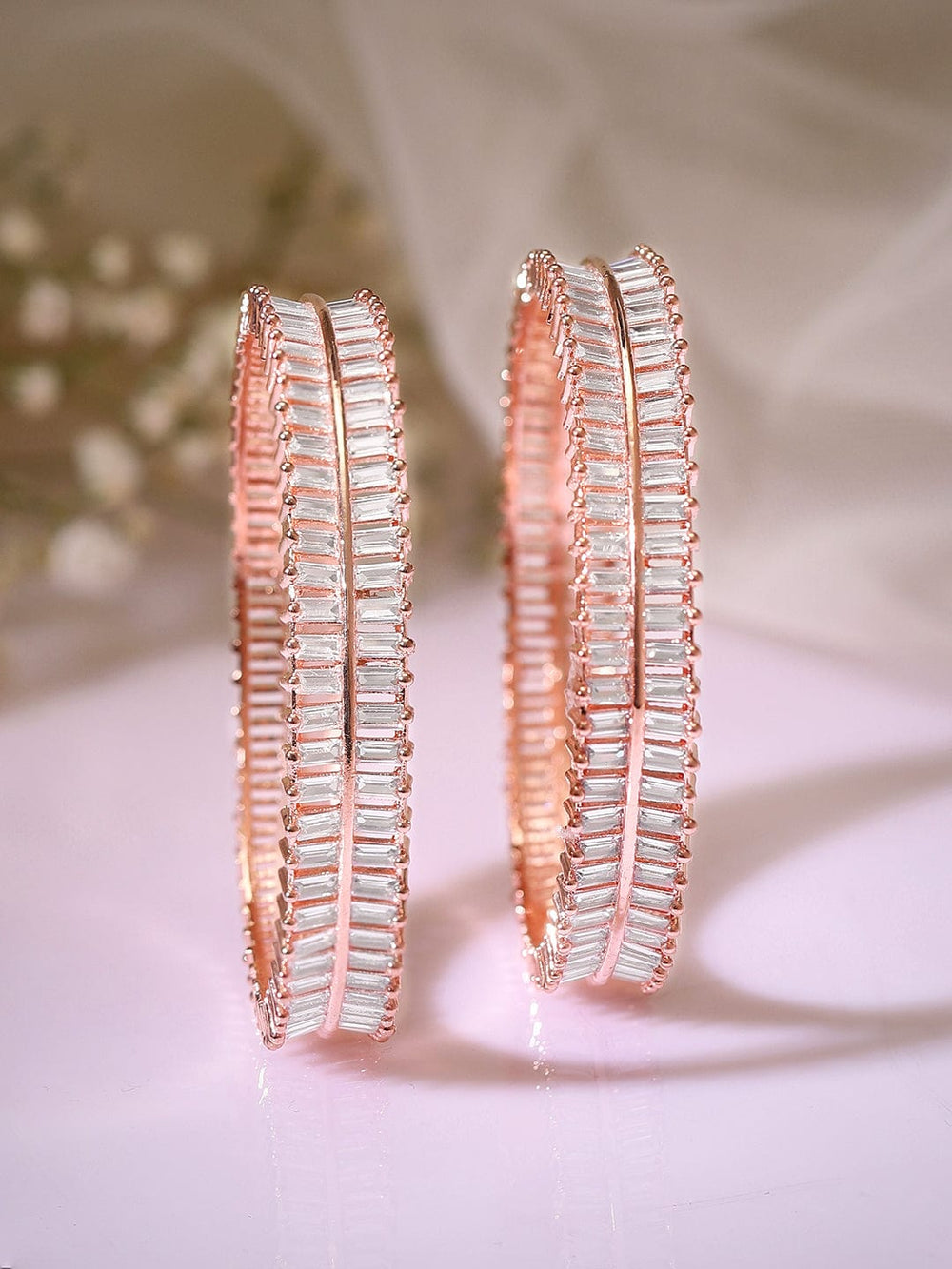 Rubans Rose Gold Plated Zirconia Stone Studded Set of 2 Bangles. Bangles & Bracelets