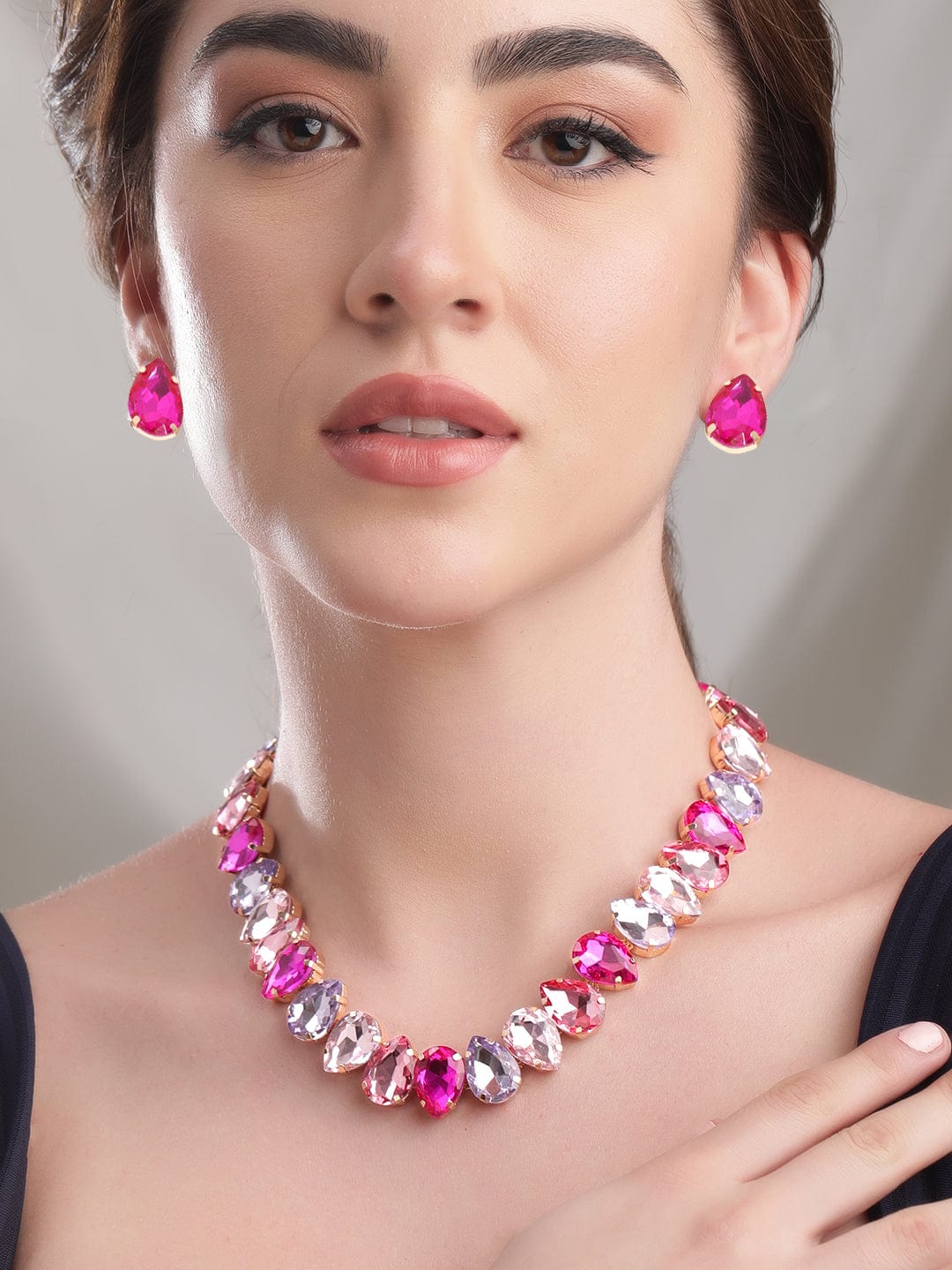 Rubans Rosy Prairie Dreams Multicolored Pink Stone Western Necklace Set Necklaces, Necklace Sets, Chains & Mangalsutra