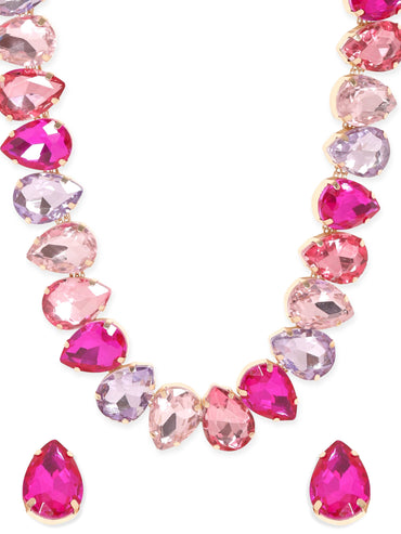 Rubans Rosy Prairie Dreams Multicolored Pink Stone Western Necklace Set Necklaces, Necklace Sets, Chains & Mangalsutra