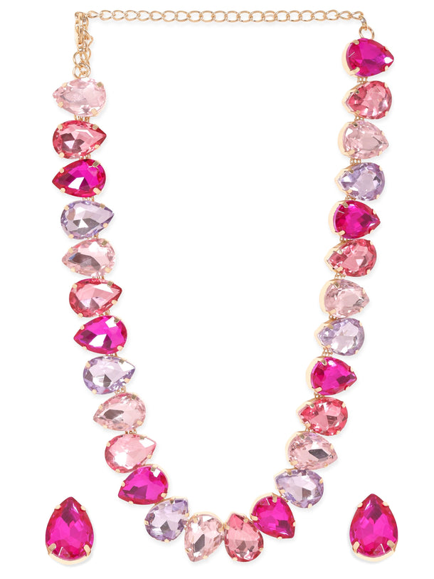 Rubans Rosy Prairie Dreams Multicolored Pink Stone Western Necklace Set Necklaces, Necklace Sets, Chains & Mangalsutra