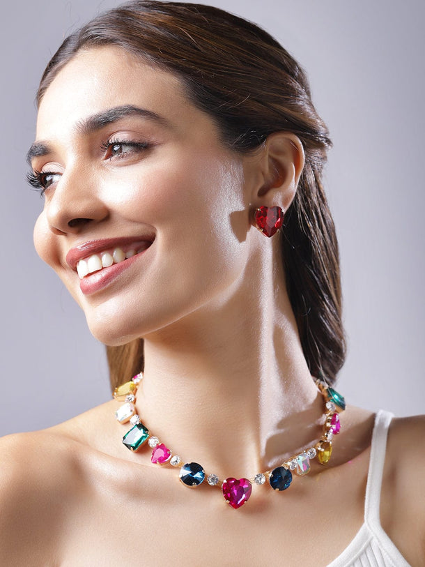 Rubans Rosy Prairie Dreams Multicolored Pink Stone Western Necklace Set Necklaces, Necklace Sets, Chains & Mangalsutra