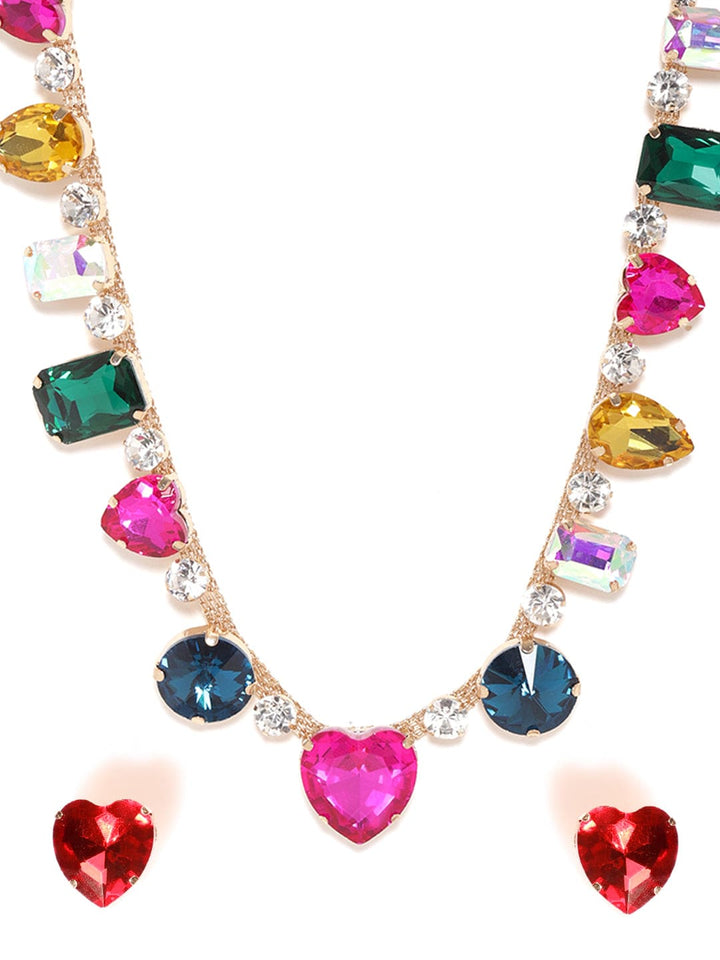 Rubans Rosy Prairie Dreams Multicolored Pink Stone Western Necklace Set Necklaces, Necklace Sets, Chains & Mangalsutra