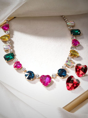 Rubans Rosy Prairie Dreams Multicolored Pink Stone Western Necklace Set Necklaces, Necklace Sets, Chains & Mangalsutra