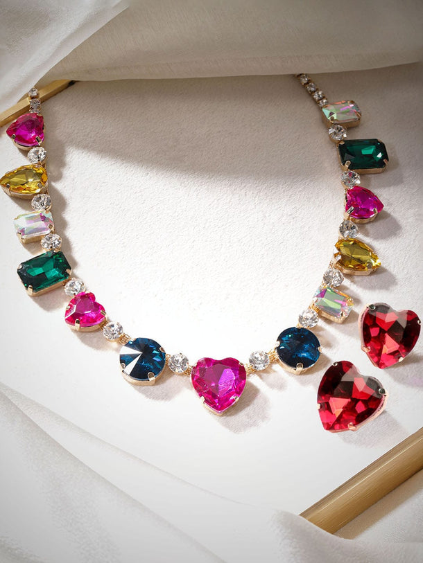 Rubans Rosy Prairie Dreams Multicolored Pink Stone Western Necklace Set Necklaces, Necklace Sets, Chains & Mangalsutra