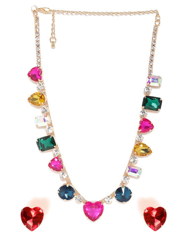 Rubans Rosy Prairie Dreams Multicolored Pink Stone Western Necklace Set Necklaces, Necklace Sets, Chains & Mangalsutra