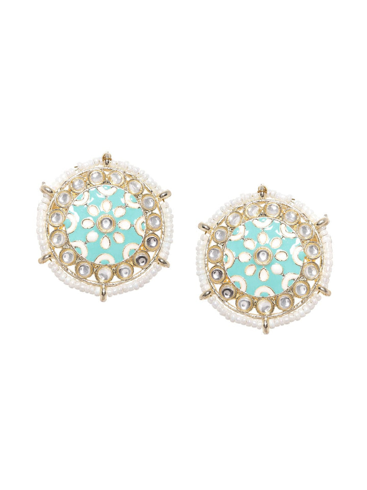 Rubans Round Meenakari Earrings with White Beads and Small Stones Earrings