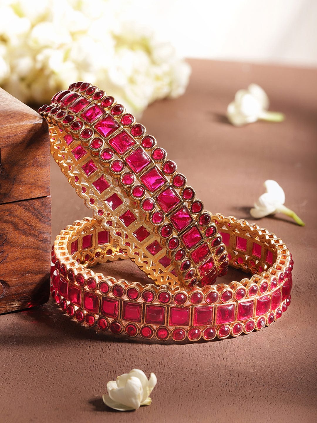 Rubans Royal Elegance 22K Gold-Plated Red Kemp Stone Bangles Bangles & Bracelets