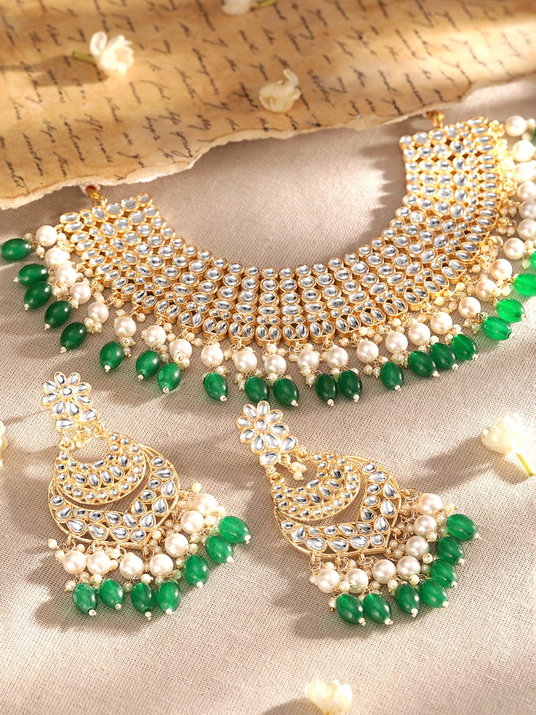 Rubans Royal Opulence 22K Gold Plated Kundan Studded Pearl Beaded Jewelry Set Jewellery Sets