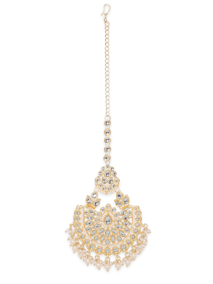 Rubans Royal Radiance 22k Gold Plated Kundan Pearl Maangtika Jewellery