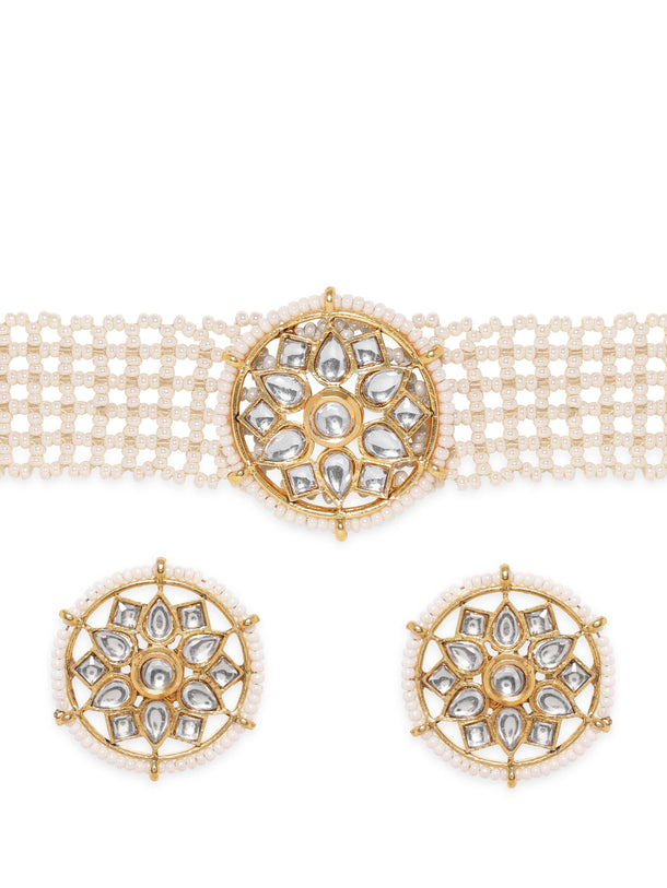 Rubans Royal Splendor 22K Gold Plated Kundan and Pearl beaded Choker jewelry Set Jewellery Sets
