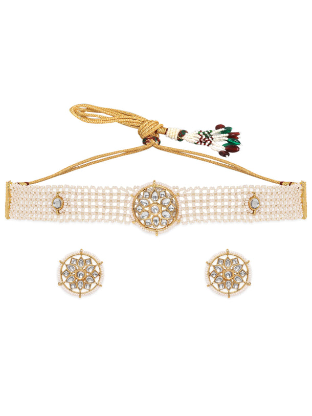 Rubans Royal Splendor 22K Gold Plated Kundan and Pearl beaded Choker jewelry Set Jewellery Sets