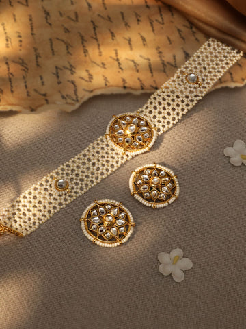 Rubans Royal Splendor 22K Gold Plated Kundan and Pearl beaded Choker jewelry Set Jewellery Sets