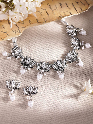 Rubans Rustic Elegance Oxidized Pearl Beaded Jewelry Set Jewellery Sets