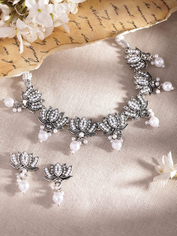 Rubans Rustic Elegance Oxidized Pearl Beaded Jewelry Set Jewellery Sets
