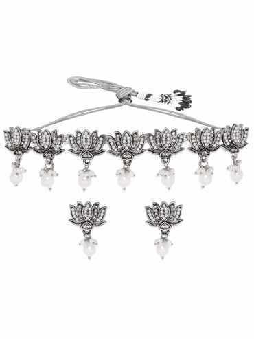 Rubans Rustic Elegance Oxidized Pearl Beaded Jewelry Set Jewellery Sets