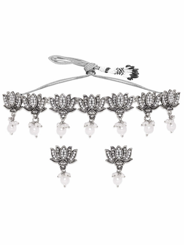 Rubans Rustic Elegance Oxidized Pearl Beaded Jewelry Set Jewellery Sets